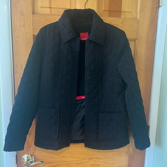 Esprit Women’s Quilted Collared Jacket Coat Black Zipper Size Large - Picture 2 of 12